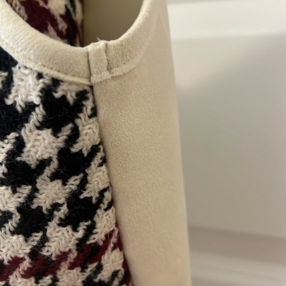 Zara Basic cream red black Houndstooth Faux Suede Camisole Tank Top L preppy - Picture 9 of 14